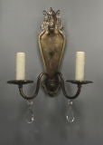 Antique Engraved Brass Crystal Sconces  (two pair available)
