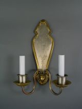 Pair silvered brass double arm sconses
