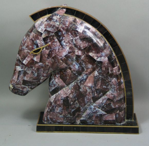 Deco Inlayed Stone Horse Sculpture