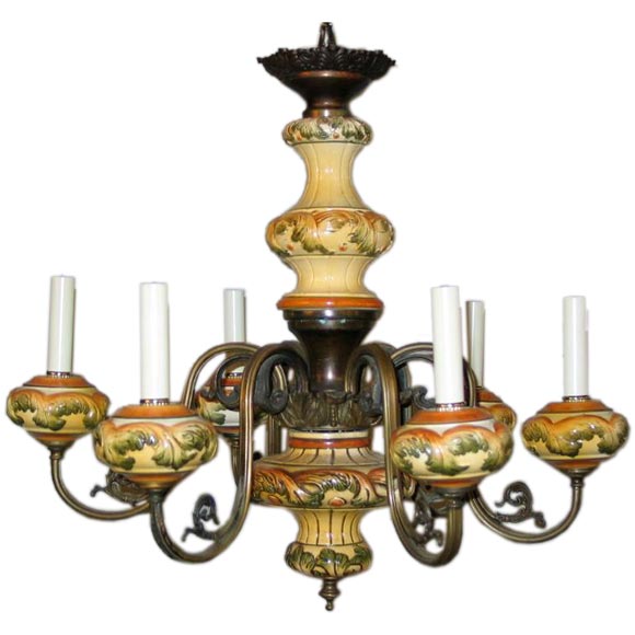 Circa 1950's Tuscan hand painted  ceramic chandelier
