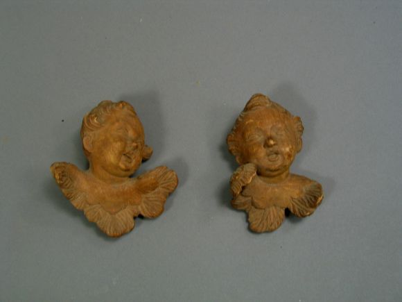 Pair small Italian Wood Hand Carved Putti