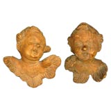 Pair small Italian Wood Hand Carved Putti