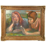 Two girls reading Oil Painting