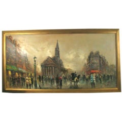 Large oil Paris Scene by Ferretti