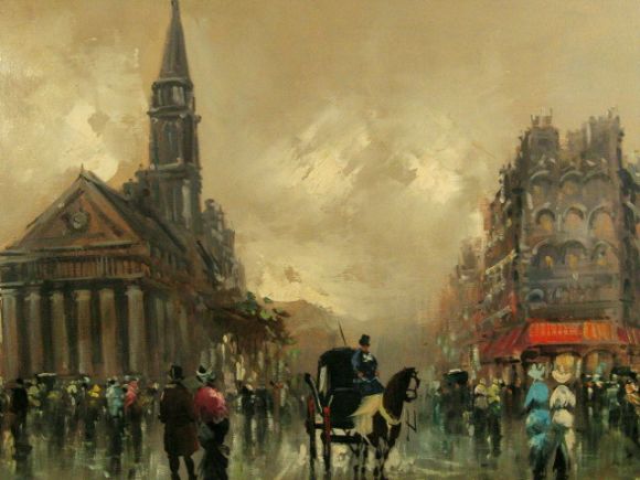 Large oil Paris Scene by Ferretti