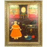 Antique Primitive Art Oil painting