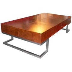 Retro large leather covered stereo coffee table