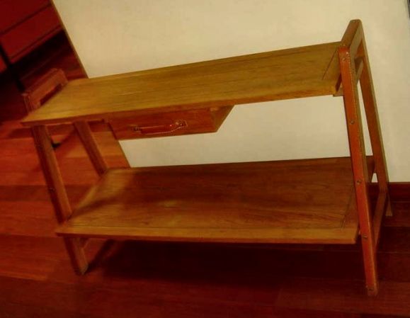 oak leather console by J Adnet