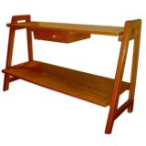 oak leather console by J Adnet