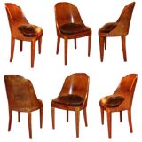 Set of Burl Walnut Veneer 6 Dining Chairs by Ouhayoun David