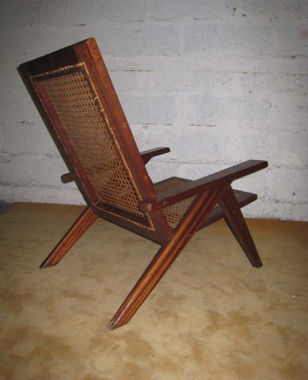 Pair of Caned Armchairs attributed to Pierre Jeanneret In Fair Condition In Brooklyn, NY