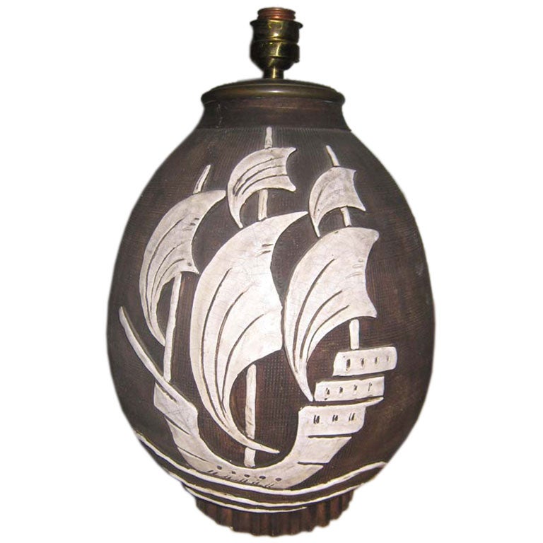 keramik art deco tischlampe im Zustand „Gut“ im Angebot in Brooklyn, NY