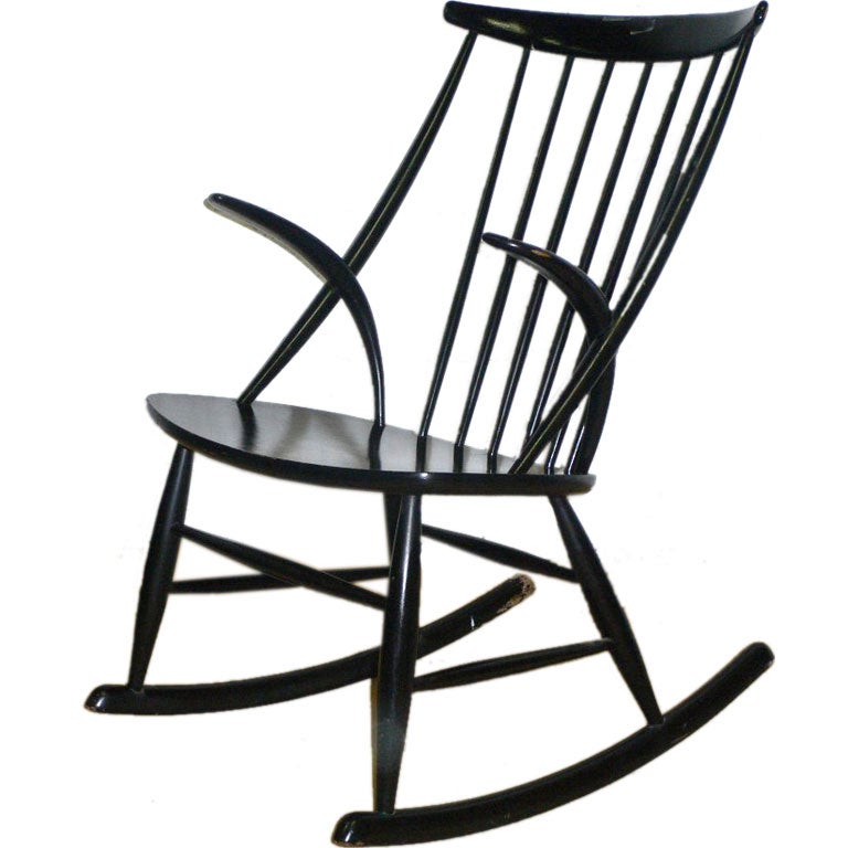 Wood black lacquered rocking chair