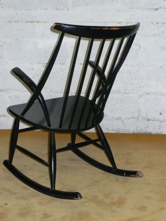 Danish black lacquered rocking chair