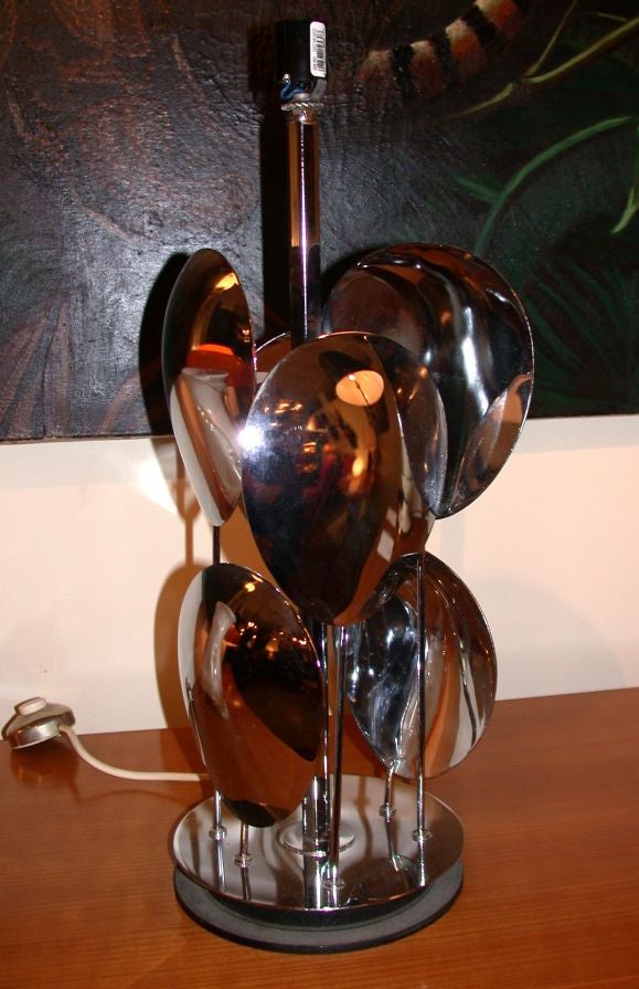French, 1970s chrome table lamp base with discs design.