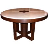Round Oak and Parchment Table