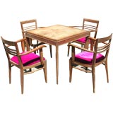 1940s French Limed Oak Game Table and Chairs