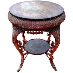 Antique Round French Wicker Table