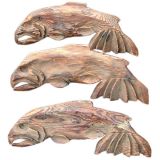 Set of Three Carved Weathered Wood Whales