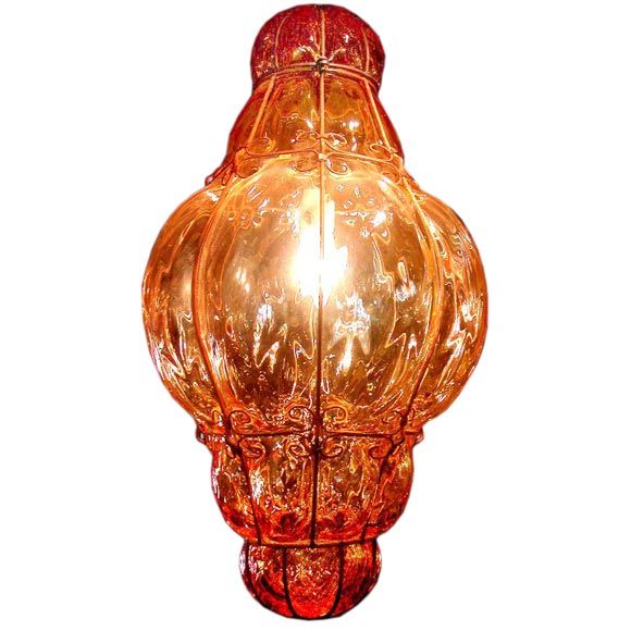 Hand Blown Faceted Amber Venetian Glass Chandelier