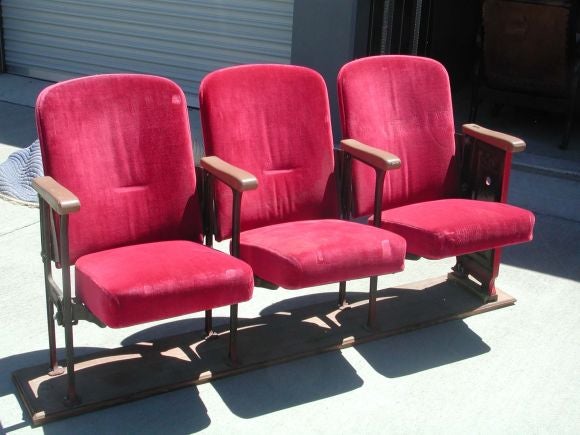 Great set of three movie theater seats with original upholstery.