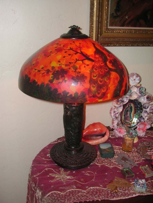 Reverse painted Handel peacock lamp from the collection of LINDA RONSTADT. (See Architectural Digest October 2004). Stay tuned for many more items from the collection of LINDA RONSTADT.
