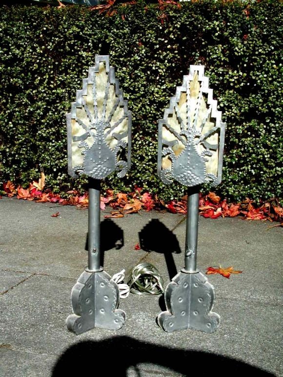 Rare Pair of 1930s New Mexican Tin Lamps