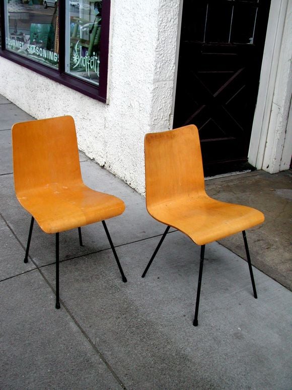 Smart pair of Sligh-Lawson 7 ply bent plywood chairs. Chairs are quite heavy and solid.