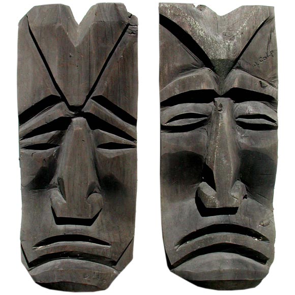 Pair of Giant Carved Tikis