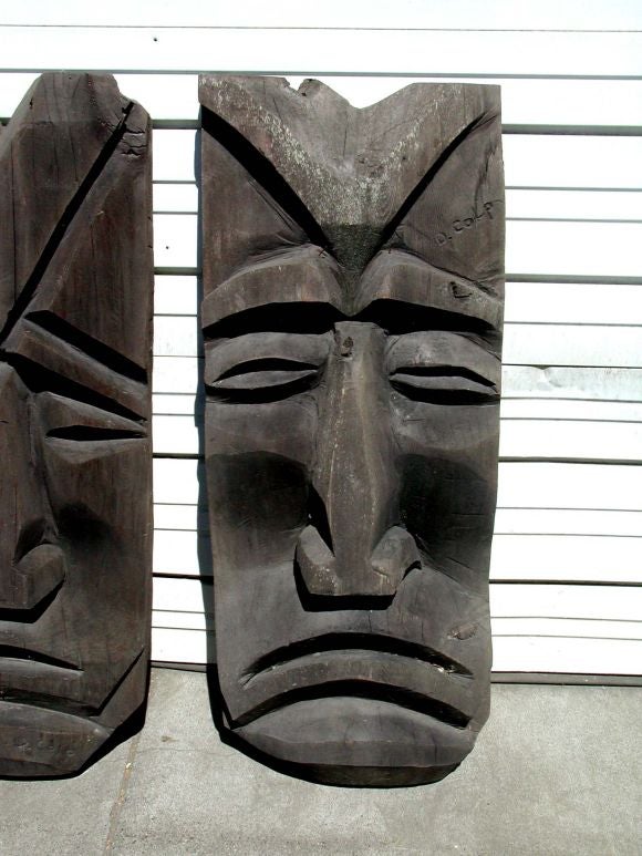 American Pair of Giant Carved Tikis