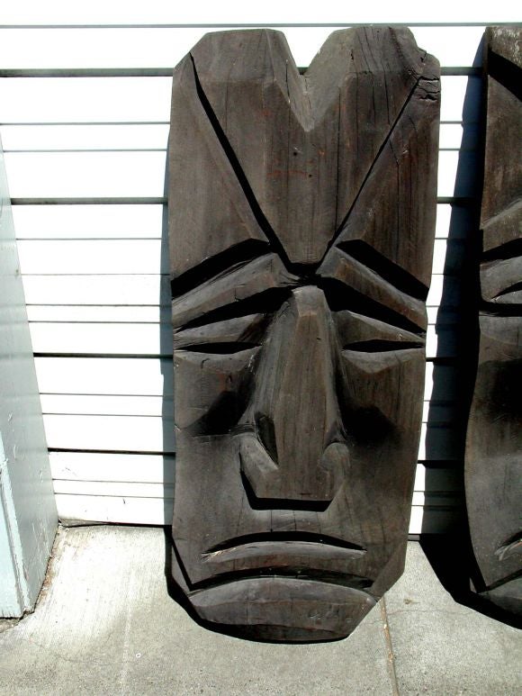 Mid-20th Century Pair of Giant Carved Tikis