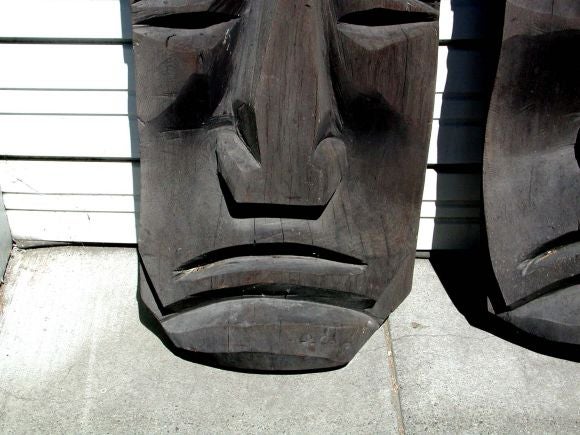 Wood Pair of Giant Carved Tikis