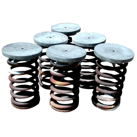Industrial Spring Stools with Stone Caps at 1stDibs