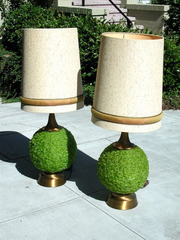 Wicked pair of lime green acrylic ball shaped giant lamps with original shades.
