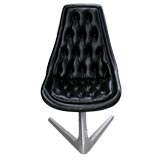 Vintage Black Leather Tufted Chromcraft Swivel Chair