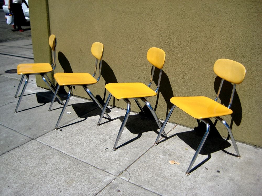 American Set of Four 1960s Yellow School Chairs For Sale