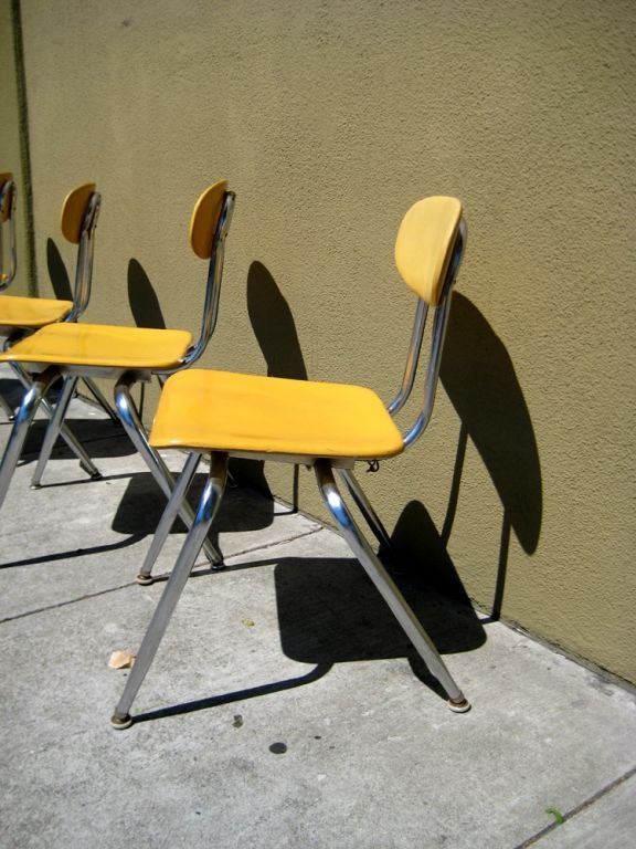 Mid-20th Century Set of Four 1960s Yellow School Chairs For Sale