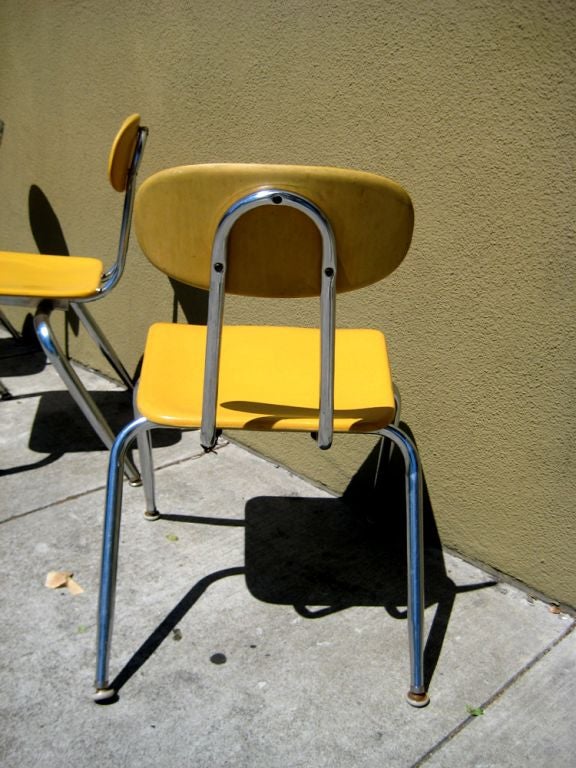 Metal Set of Four 1960s Yellow School Chairs For Sale