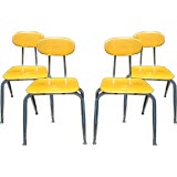 Set of Four 1960s Yellow School Chairs