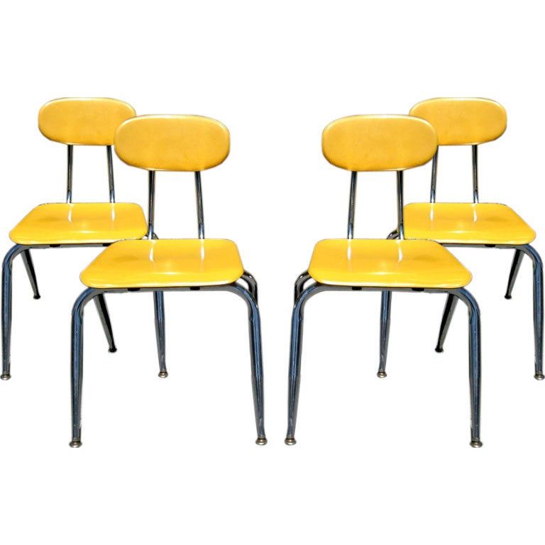 Set of Four 1960s Yellow School Chairs For Sale