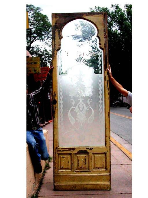 ELEGANT FRENCH ETCHED GLASS TELEPHONE DOOR FROM A CAFE