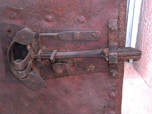 19TH CENTURY FORGED IRON FIRE DOOR