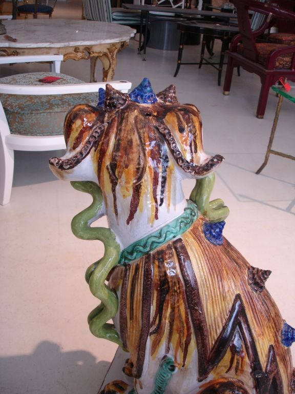 Mid-20th Century Glazed Terracotta Foo Dog