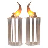 Pair of Horn and Lucite Floor Lamps