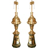 Pair of Monumental Brass Lamps By  Warren Kessler