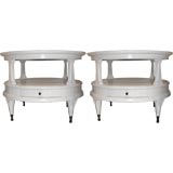 A Pair of  White Laquered Round Tables