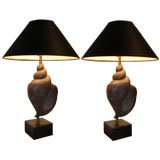 Vintage Pair of carved wood shell lamps