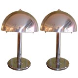 Pair Chrome Mushroom Lamps