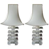 Pair asian inspired lucite lamps.