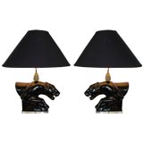 Vintage Pair ceramic  cougar lamps